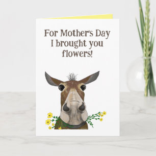 Moederdag Kaart met Schattigee muilezel en bloemen