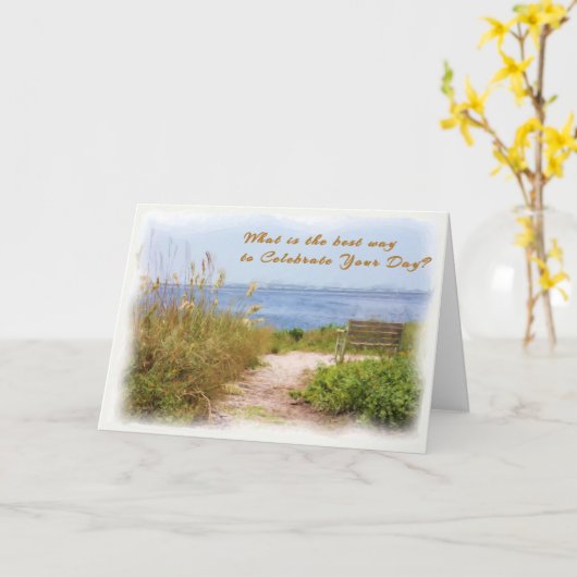 Moederdag Kaart met Schilderachtig strand (Gele Bloem)