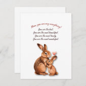 Moederdag Kaart met thema moeder en Baby konijn (Voorkant / Achterkant)