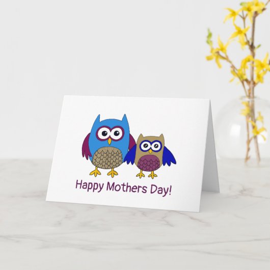 Moederdag kaart met uilen (Gele Bloem)