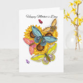 Moederdag Kaart met vlinders en zonnebloemen (Gele Bloem)