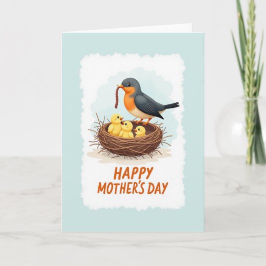 Moederdag kaart met vogel en nest (Voorkant)