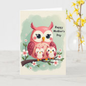 Moederdag kaart met vogelfamilie scène (Gele Bloem)
