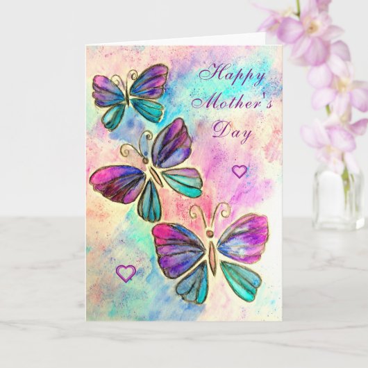 Moederdag Kaart Paarse roze buikvliegen (Orchidee)