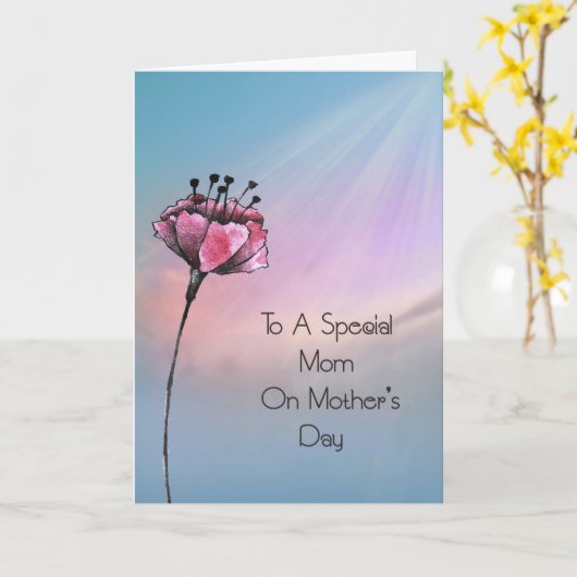 Moederdag Kaart Pastel Sky & Cranberry Flower (Gele Bloem)