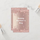 Moederdag Kaart Roos Goud Glitter Sparkle Drips (Voorkant / Achterkant in situ)