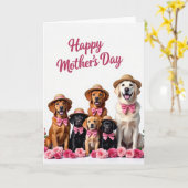 Moederdag kaart Roze Puppies (Gele Bloem)