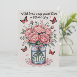 Moederdag kaart Roze Vlinders Bloemen Cadeau Moede
