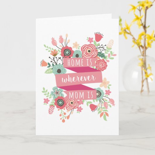 Moederdag Kaart, thuis is waar mijn moeder is Kaart (Gele Bloem)