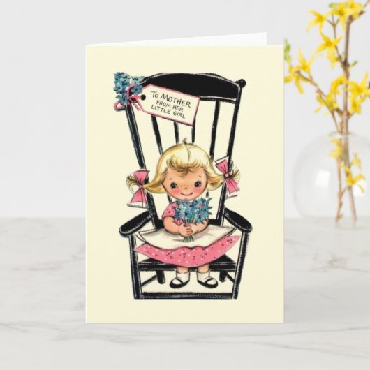  Moederdag Kaart van klein meisje (Gele Bloem)