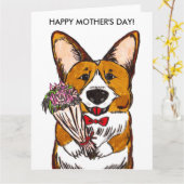 Moederdag Kaart voor Corgi Moms (Gele Bloem)