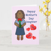 Moederdag Kaart voor dochter- Afr.Amer-bruin haar (Gele Bloem)
