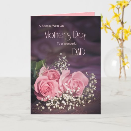 Moederdag kaart voor papa met drie roze rozen (Gele Bloem)