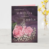 Moederdag kaart voor schoonmoeder met roze rozen (Gele Bloem)