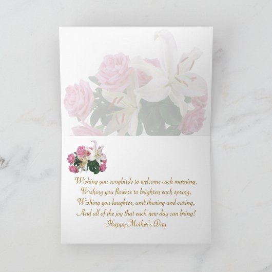 Moederdag kaart - Witte lelies en roze rozen (Binnen)