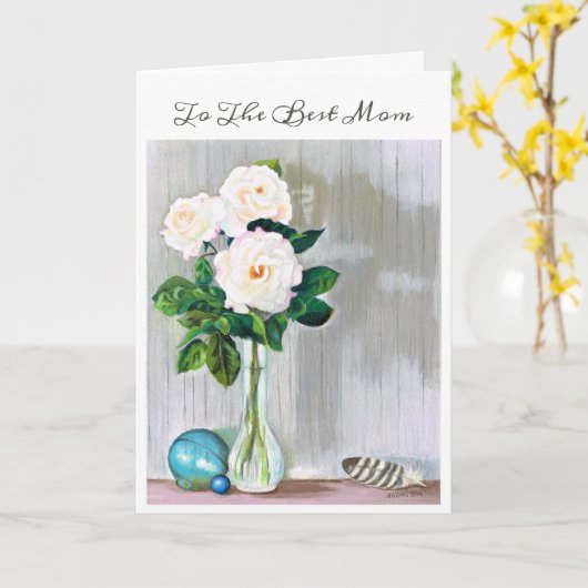 Moederdag Kaart Witte Rozen (Gele Bloem)