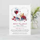 Moederdag kaas en wijn brunch uitnodiging (Staand voorkant)