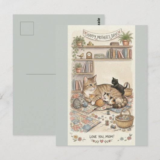 Moederdag Kat en Kittens Briefkaart (Voorkant / Achterkant)