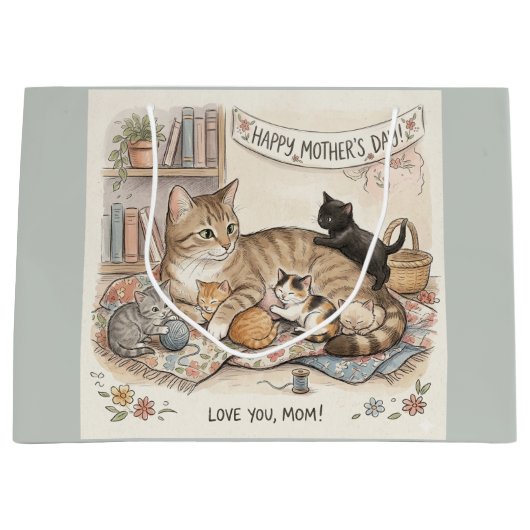 Moederdag Kat en Kittens Groot Cadeauzakje (Voorkant)