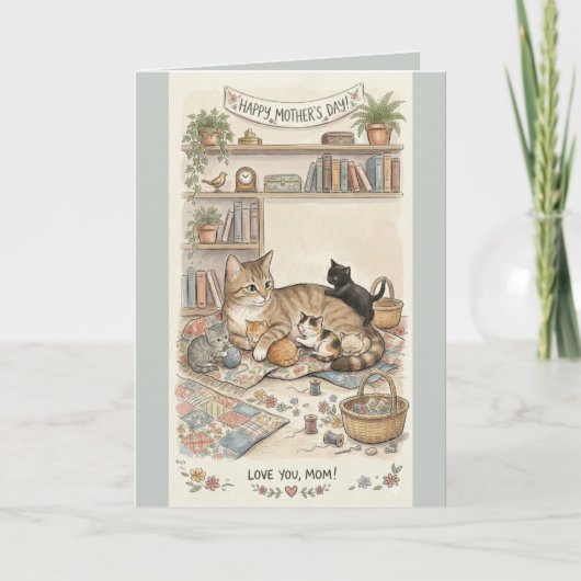 Moederdag Kat en Kittens Kaart (Voorkant)
