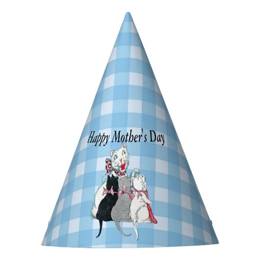 Moederdag kat met haar drie luiers feesthoedjes (Voorkant)