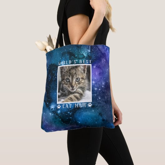 Moederdag Kat Moeder Pootafdrukken Foto Frame Ruim Tote Bag (Dichtbij)
