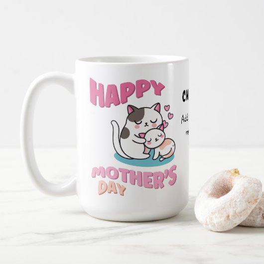 Moederdag katten, kawaii-stijl, aangepast koffiemok (Met donut)