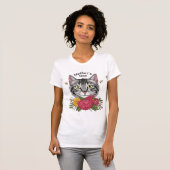 Moederdag kattenontwerp - Tabby kat met bloemen T-shirt (Voorkant volledig)