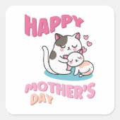 Moederdag, kawaii-stijl vierkante sticker (Voorkant)