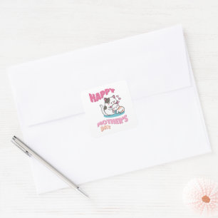 Moederdag, kawaii-stijl vierkante sticker