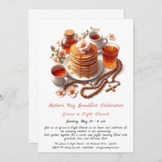 Moederdag Kerk Brunch Uitnodiging - Hawthorn (Voorkant / Achterkant)