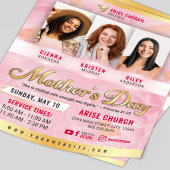 Moederdag Kerkdienst Roze Bloemen & Goud Flyer