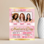 Moederdag Kerkdienst Roze Bloemen & Goud Flyer