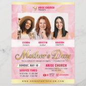 Moederdag Kerkdienst Roze Bloemen & Goud Flyer (Voorkant)