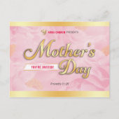 Moederdag Kerkdienst Uitnodiging Roze & Goud (Voorkant)