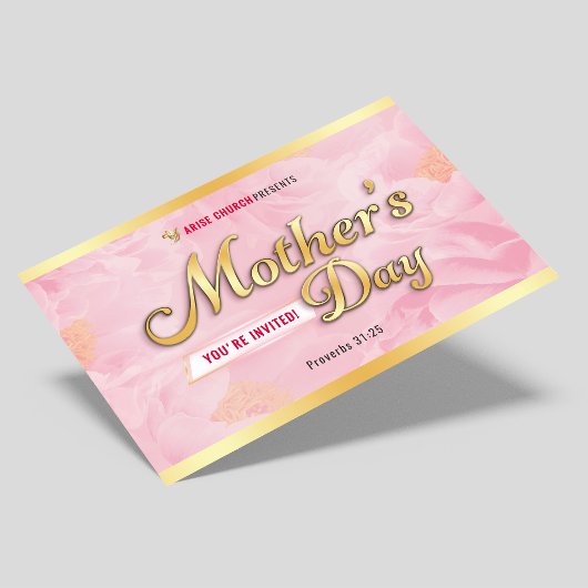 Moederdag Kerkdienst Uitnodiging Roze & Goud