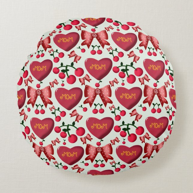 Moederdag kers boog patroon cadeau  rond kussen (Voorkant)