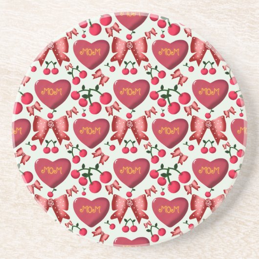 Moederdag kersenboog patroon cadeau  zandsteen onderzetter (Voorkant)