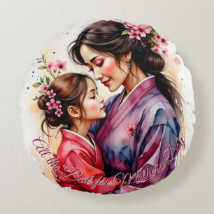 Moederdag Kimono kunst met bloemenomhelzing Rond Kussen