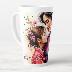 Moederdag Kimono Kunst met Bloemige Omarming Latte Mok