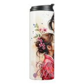Moederdag Kimono Kunst met Bloemige Omarming Thermosbeker (Gedraaid links)