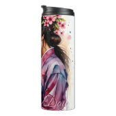 Moederdag Kimono Kunst met Bloemige Omarming Thermosbeker (Geroteerd rechts)