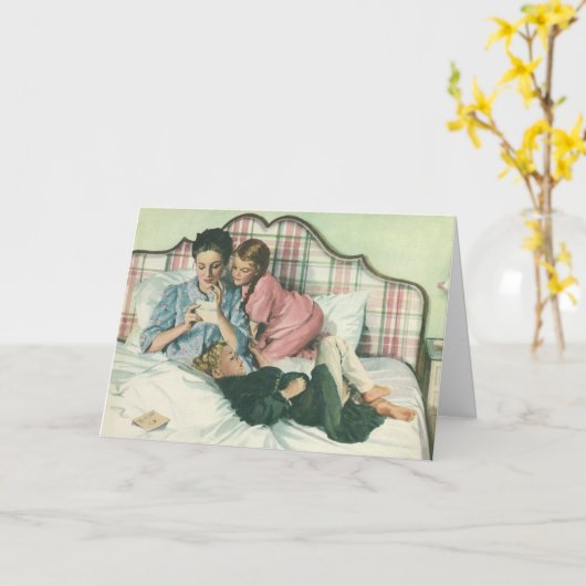  moederdag, kinderen die kaarten lezen in bed (Gele Bloem)