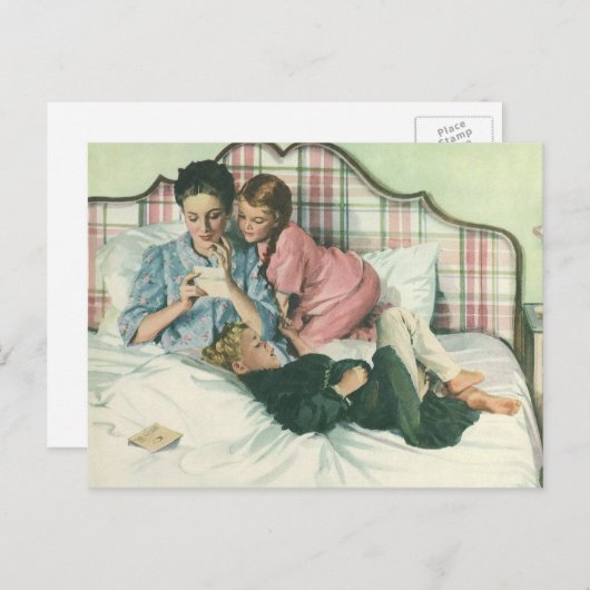  moederdag, kinderen die kaarten lezen in bed (Voorkant / Achterkant)