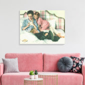 moederdag, kinderen die kaarten lezen in bed canvas afdruk (Insitu (Woonkamer))