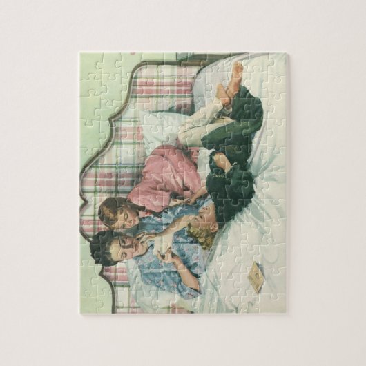  moederdag, kinderen die kaarten lezen in bed legpuzzel (Verticaal)