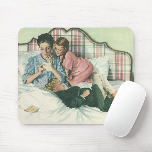 moederdag, kinderen die kaarten lezen in bed muismat (Met muis)