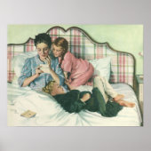  moederdag, kinderen die kaarten lezen in bed poster (Voorkant)