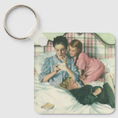  moederdag, kinderen die kaarten lezen in bed sleutelhanger (Voorkant)