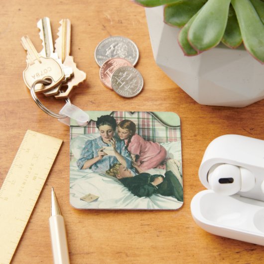  moederdag, kinderen die kaarten lezen in bed sleutelhanger (Bureau)